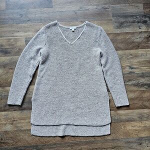 Pure Jill Pullover V-Neck Tunic Sweater Womens Small Ivory Knit Long Sleeve